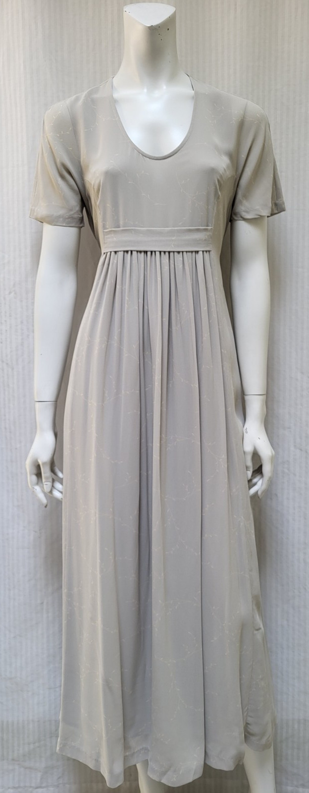 Vintage 90s Banana Republic Soft Gray Vine Print Maxi Dress Tie Back-Size S -EUC