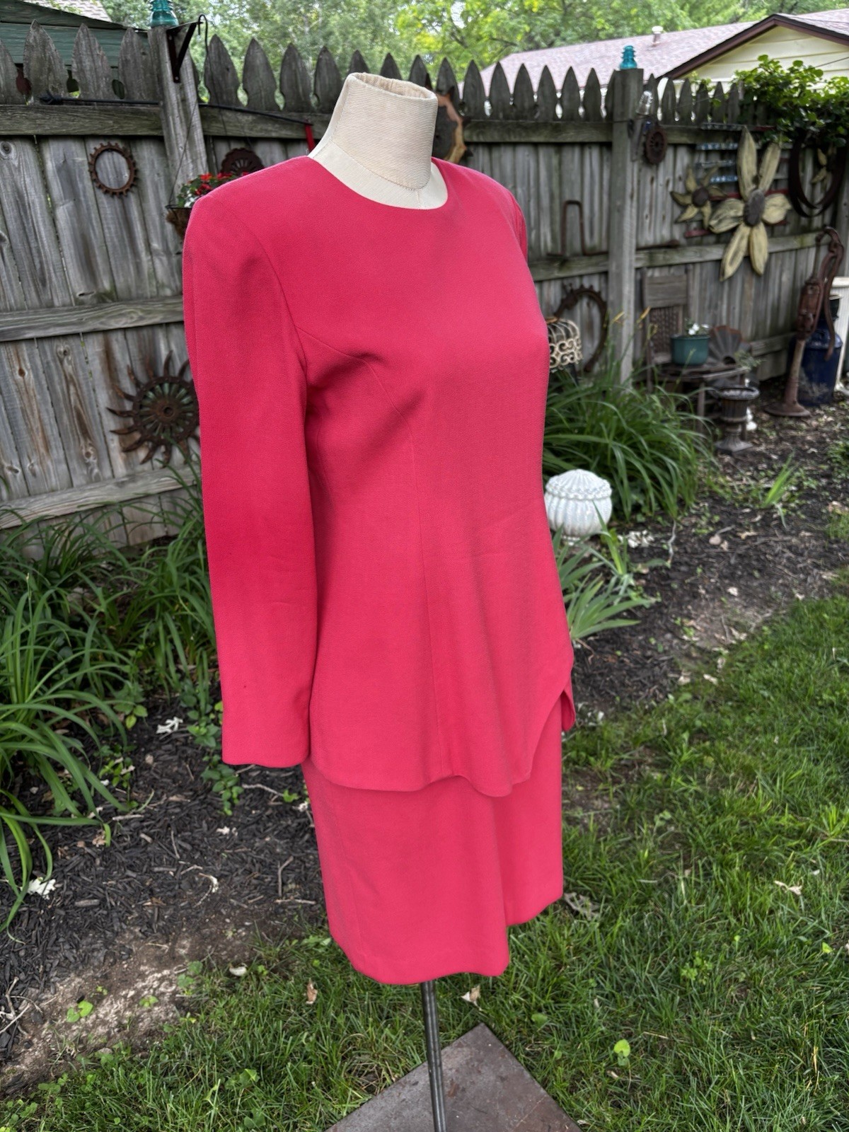 VTG 80s Dress Peplum 80s Career Cocktail Small Sz 4 Pink Wool Union 34x30x34″