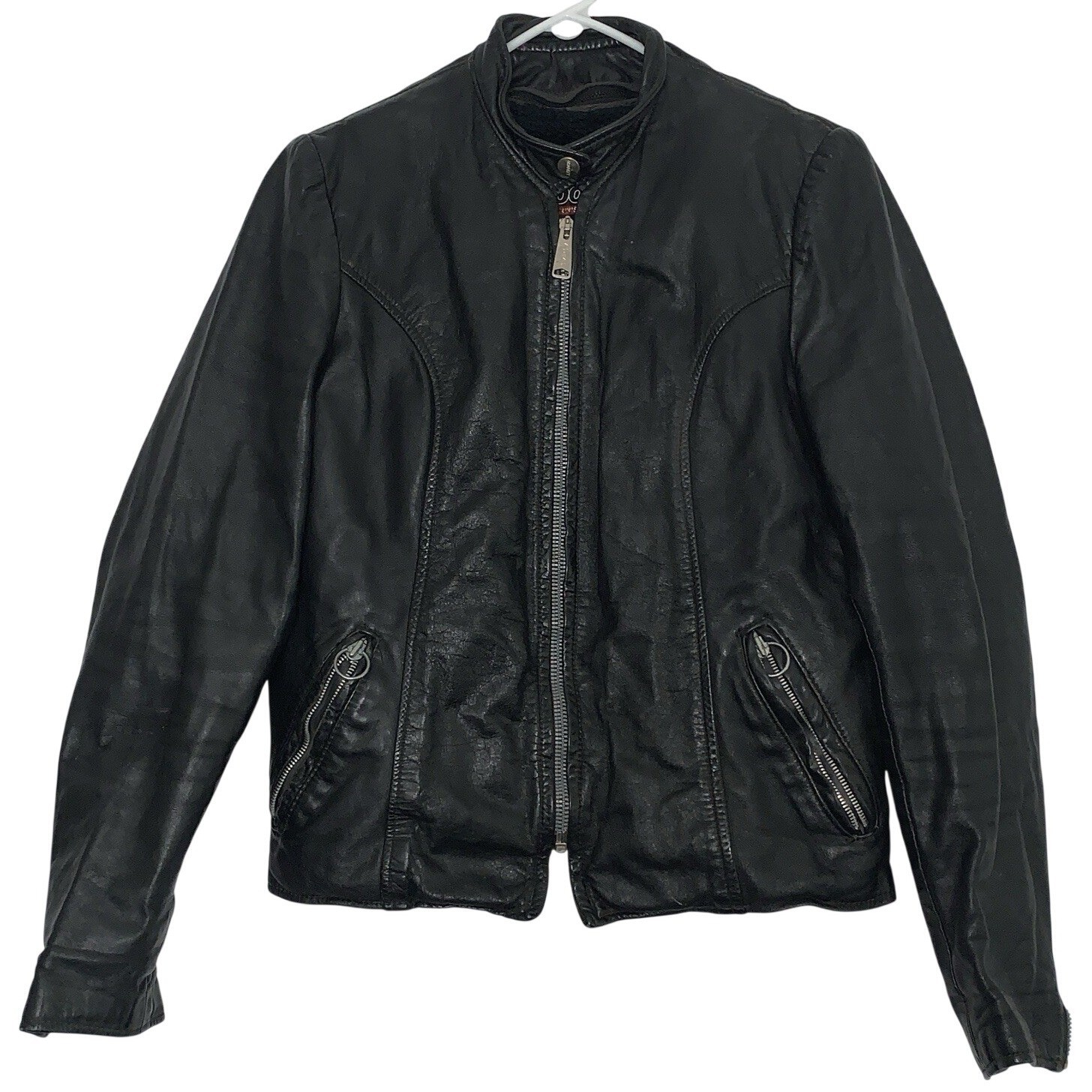 Vtg 70s Brooks Leather Women’s 34 Motorcycle Jacket Zipper Black Lined Made USA