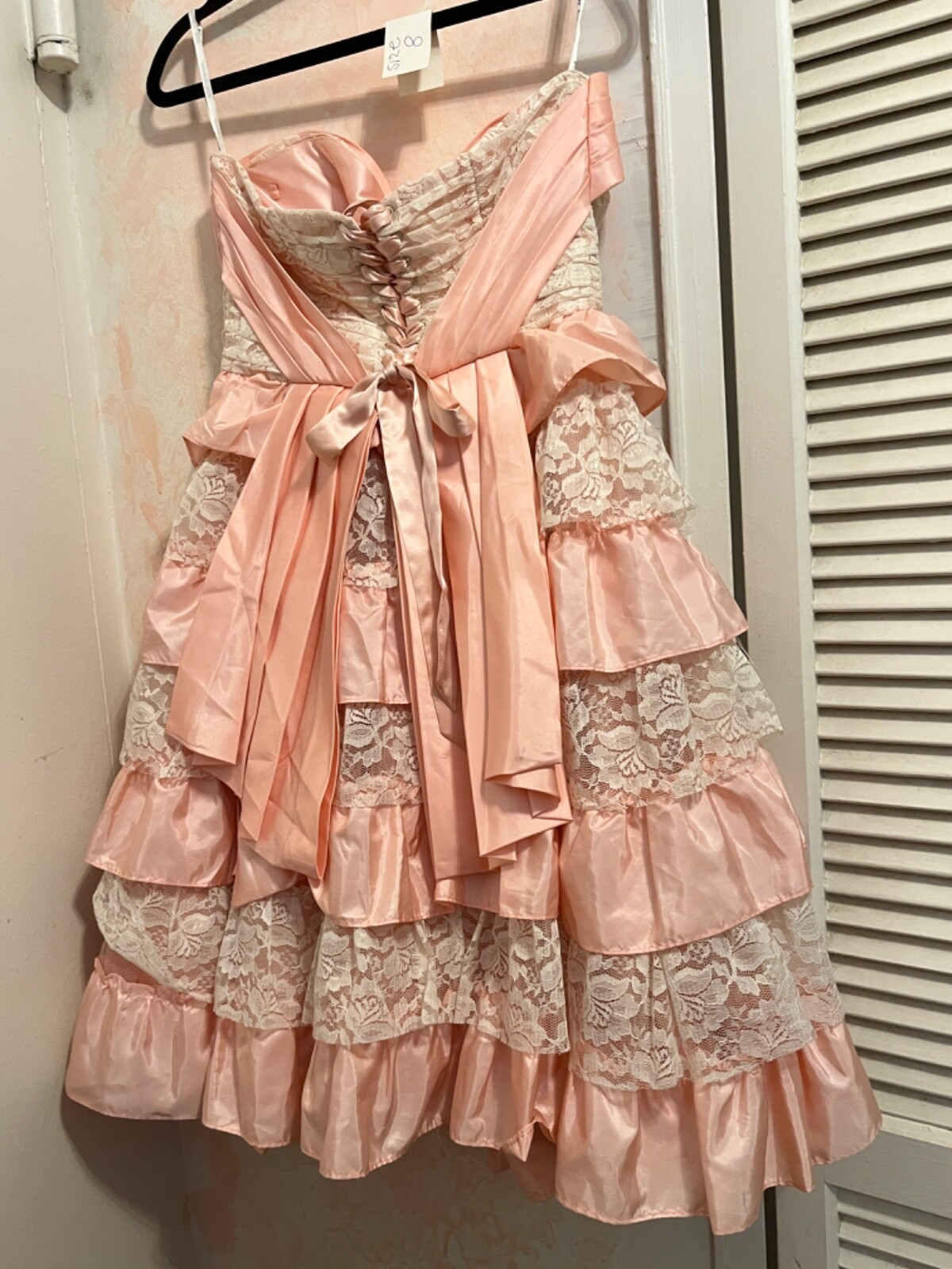 Betsey Johnson Evening Size 6 Vintage Silk Corset Laced Dress Ruffles Tulle Pink