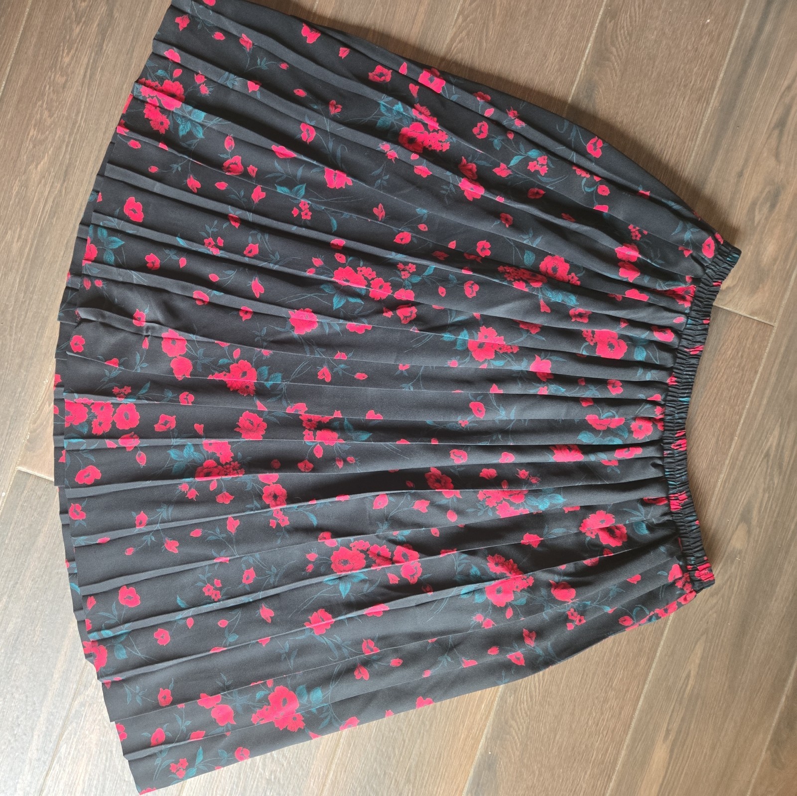 Vtg Leslie Fay Skirt Floral 18wp Pleated Elastic Waist