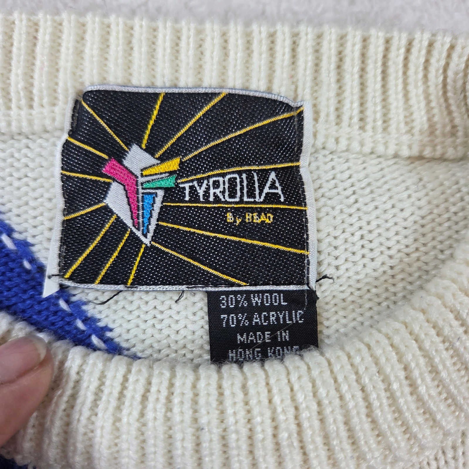 Tyrolia by Head Vintage 80s Geometric Colorblock Wool Blend Sweater Womens L