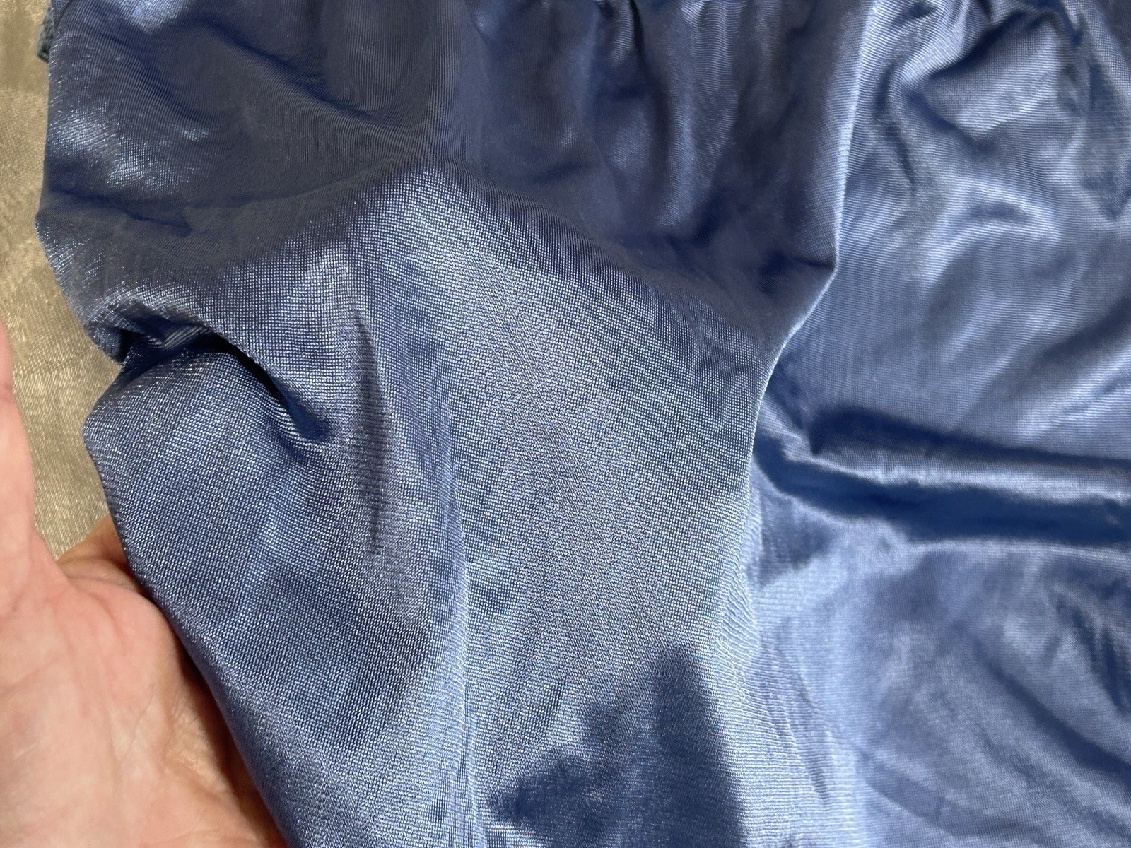 Vtg HANES Silky Satin Hi-Waist French Hi-Cut Wide Lace Band Size 6 Blue Panties