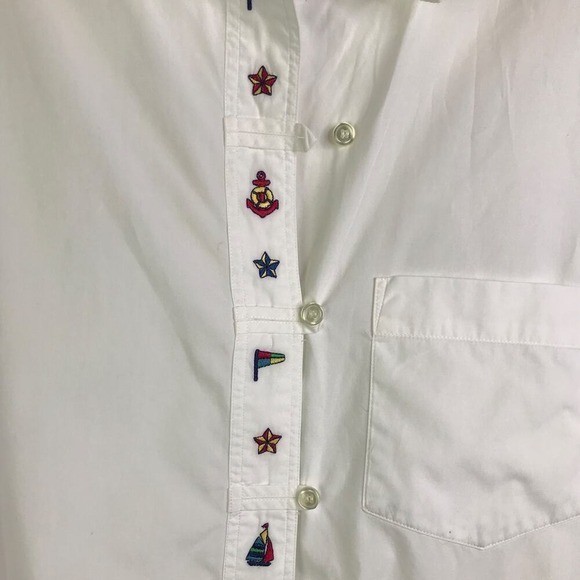 Vintage Button Down Top L Women White Coastal Yacht Club Resort Preppy Cottage