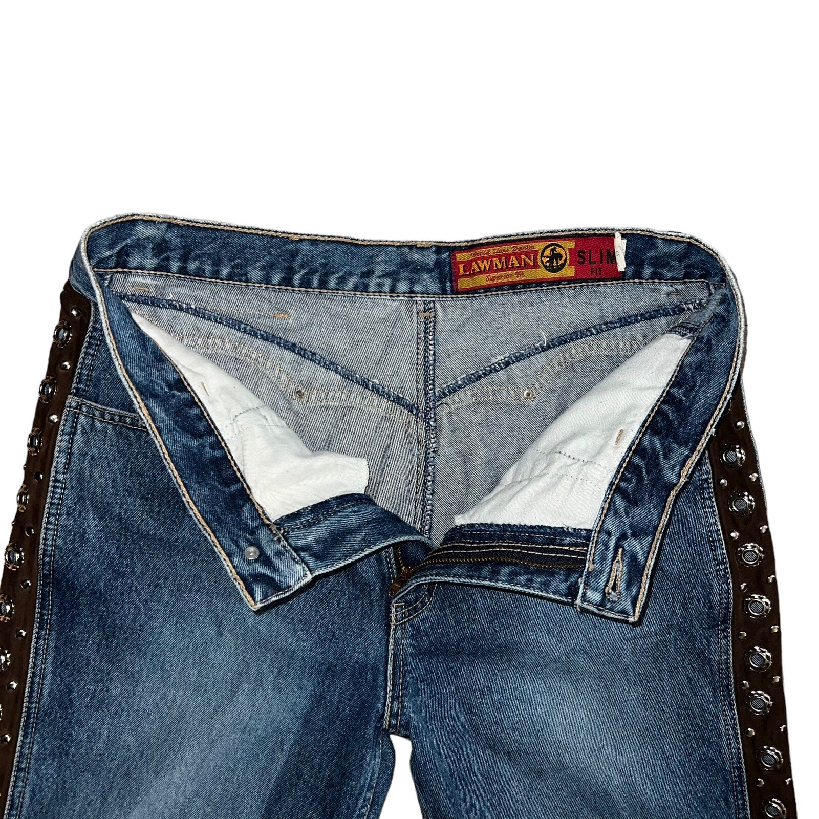 Vintage Lawman Western Jeans Dark Wash Straight Legs High Waist Pockets Size 13