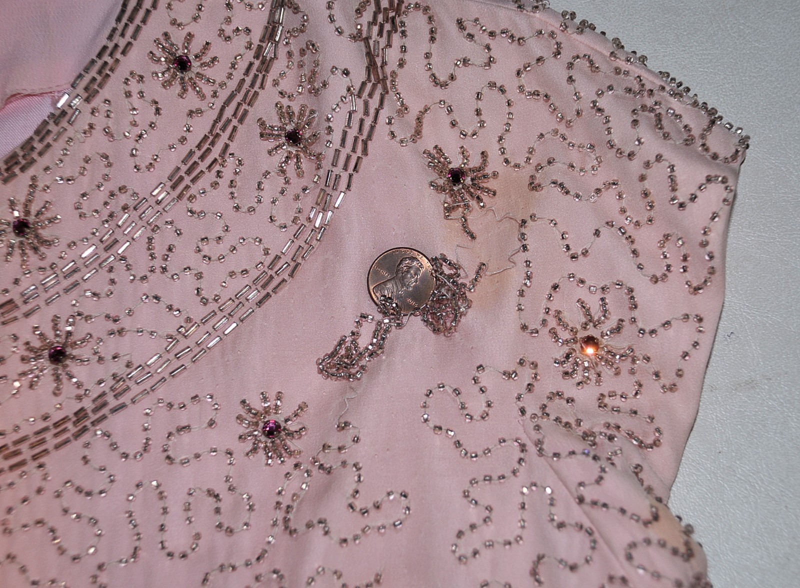 VTG 50’s 60’s Crepe Beaded Top Shell Tank SM/MED Metal Zipper Lined Blush Pink