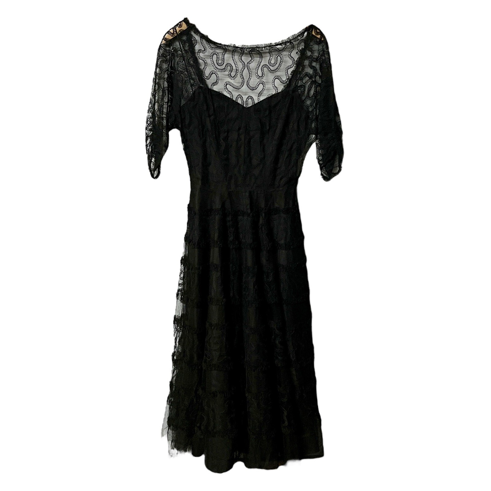 Vintage COUTURE 30s 40s Black Abstract LACE Dress 12