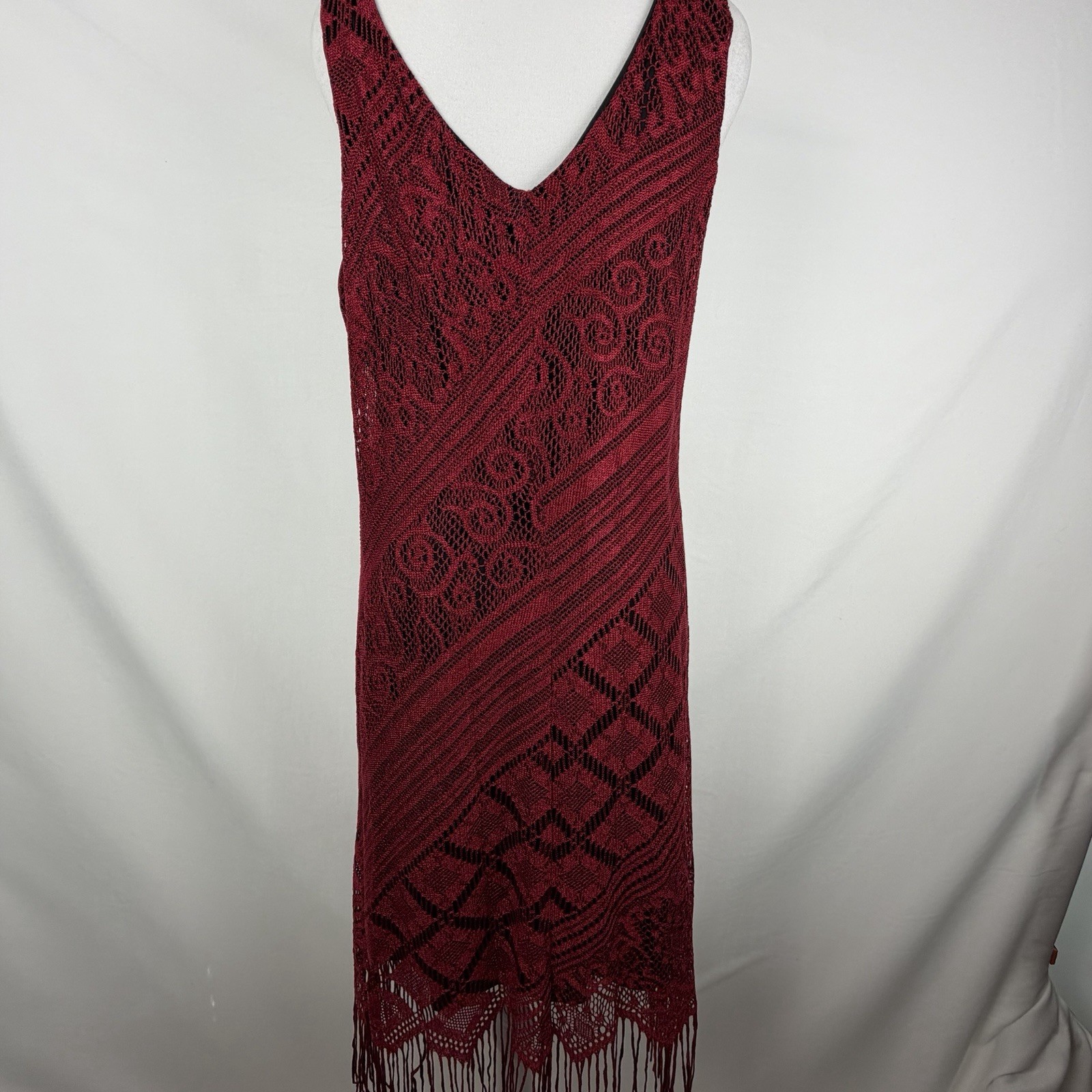 VTG Harlow Dresses Sz 12 Sleeveless Red Black Lace Fringe Flapper Dark Romantic