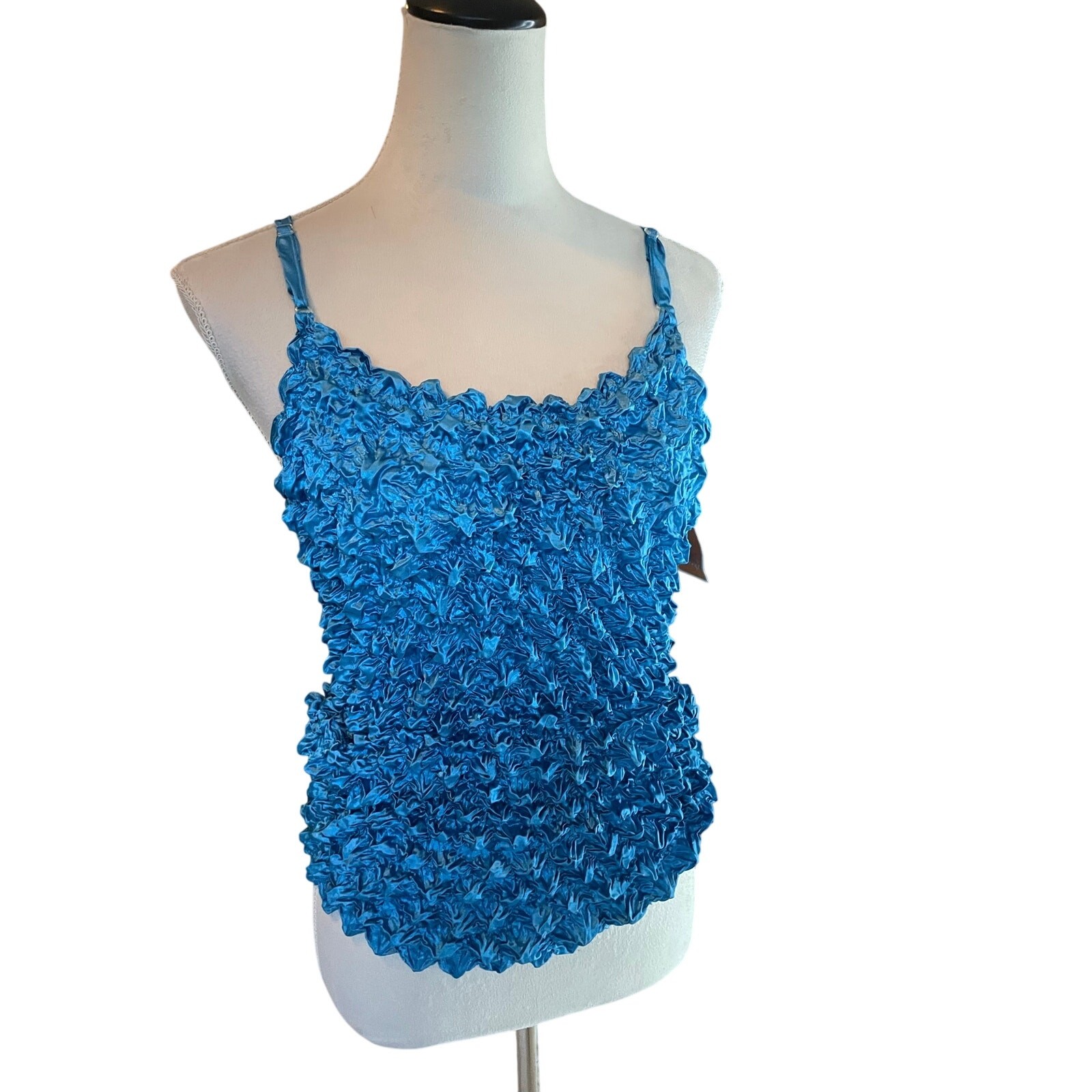 Retro style Bold Blue Popcorn Top Whimsical Bubble Crinkle Camisole