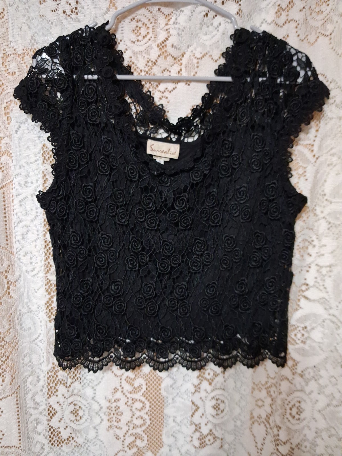 Vintage Black Lace Embroidered Blouse By Surrealist.