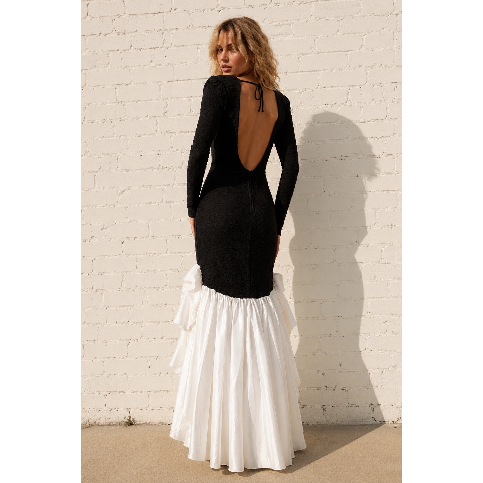 Legends Black White Bow Ruffle Mermaid Party Dress Open Back USA Vintage 9/10
