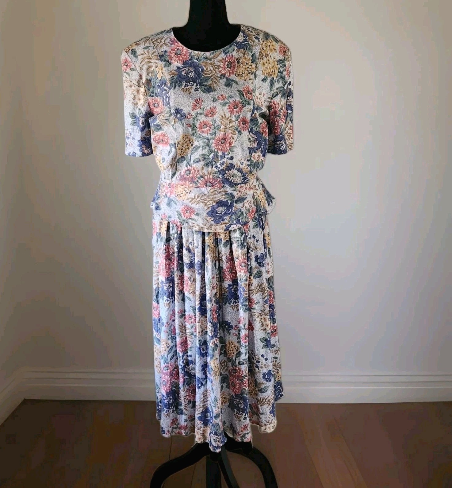 Vintage 80s 90s Ultra Dress floral short sleeve cotton polyester size 10