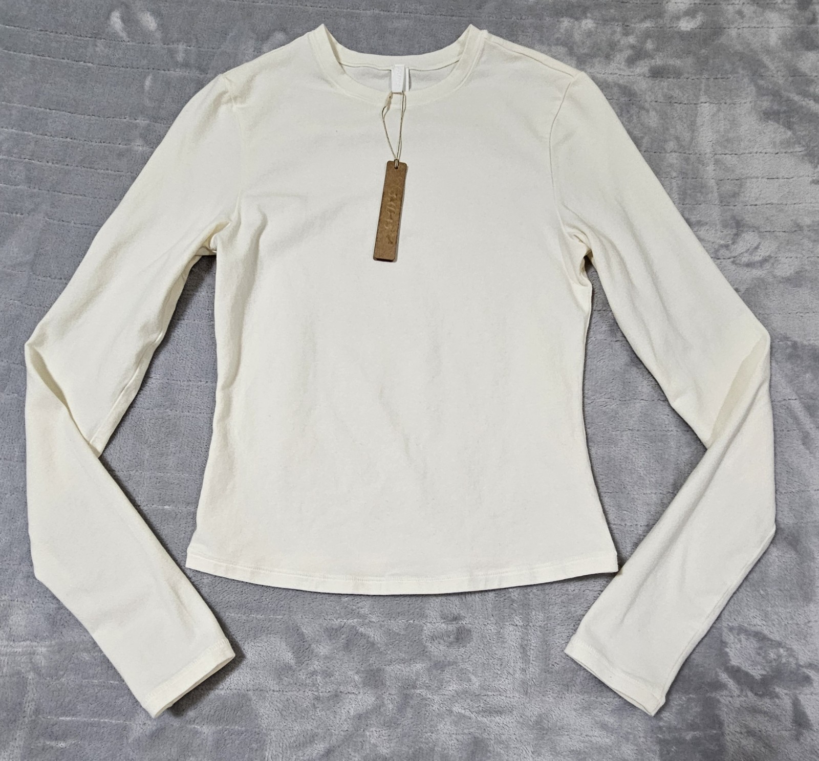 Skims Cotton Jersey Long Sleeve T-Shirt | Size S Small | Marble White |