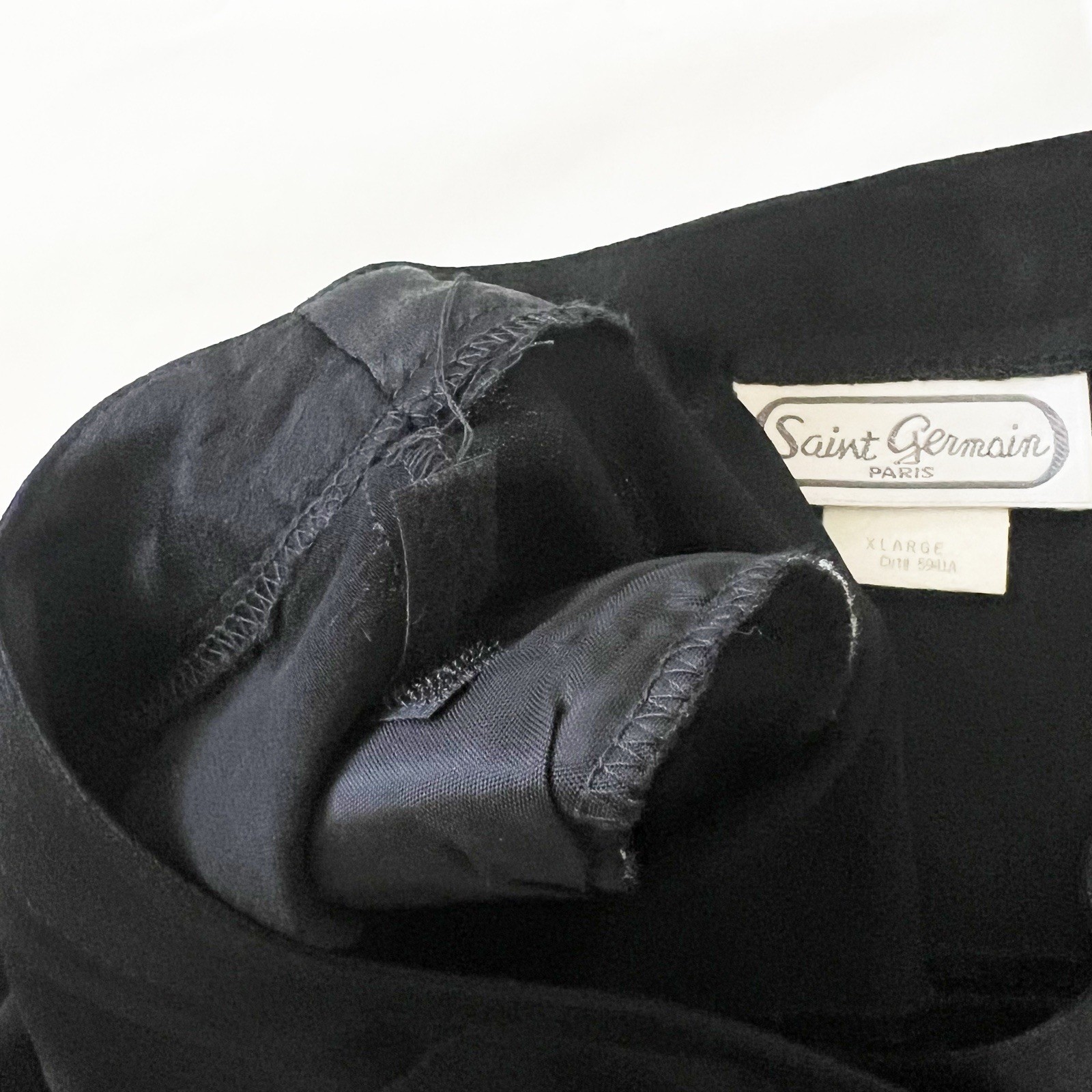 Vintage Saint Germain Paris Black Blouse V Neck Pockets Top Gold Tone Buttons XL