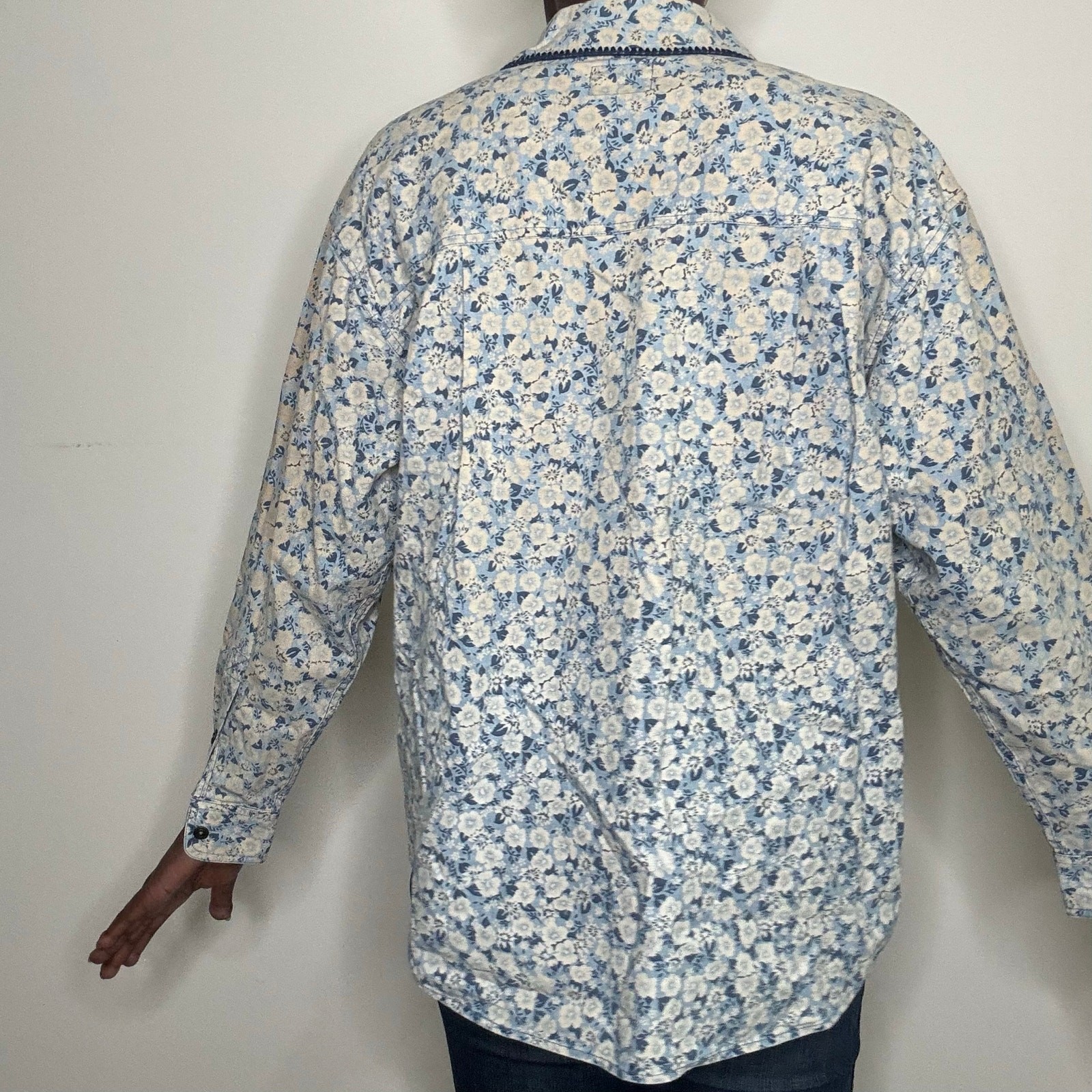VTG 80s 90s LizWear Cottagecore Floral Cotton Button up Blouse Size Medium