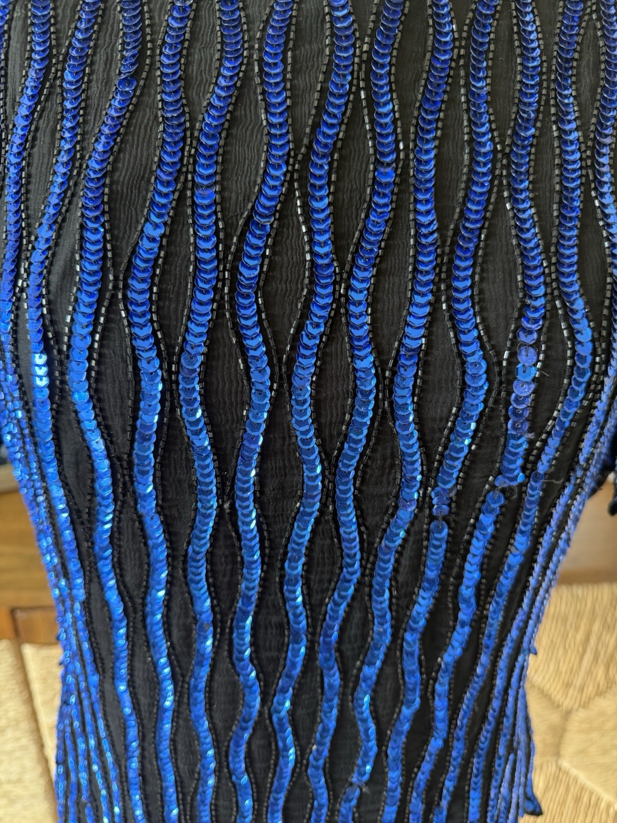 1980’s Stenay Electric Blue And Black Silk & Sequined Top M