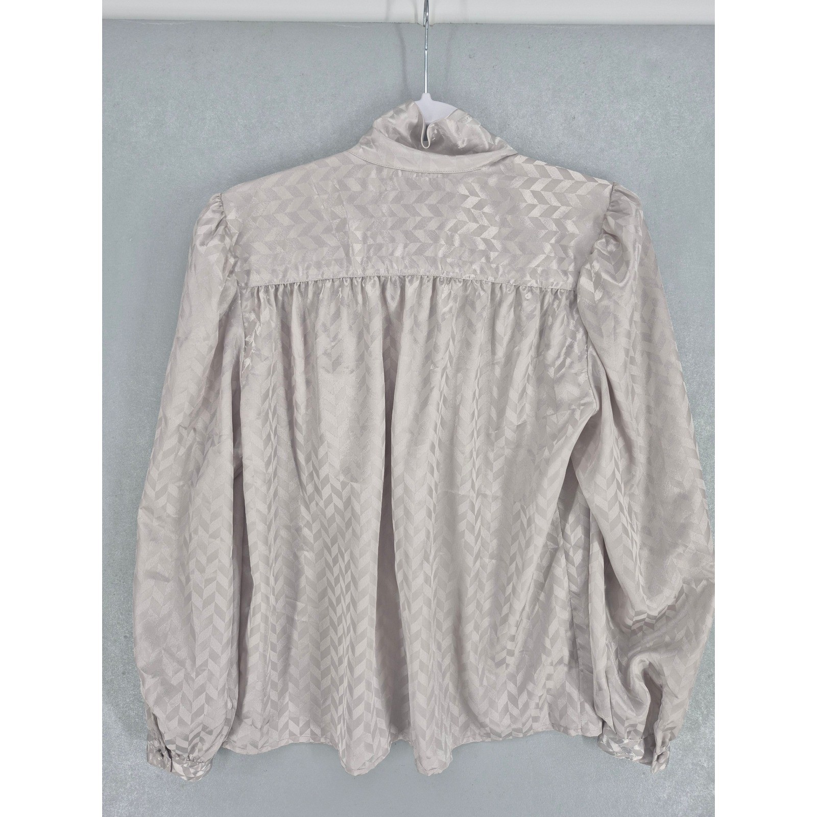 Josephine Womens Blouse Silver Gray Bow Chevron Jacquard Vintage 12