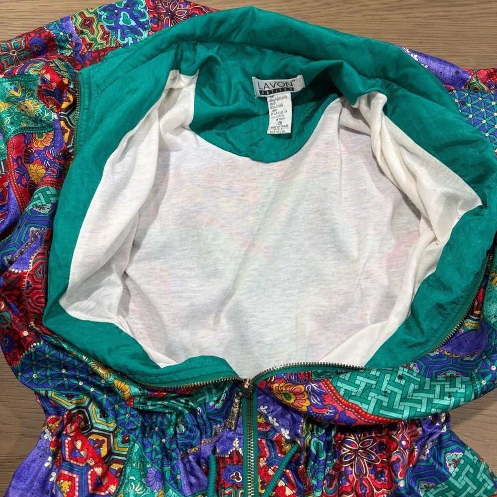 Lavon Petites PM Vintage Windbreaker Jacket Festival Retro Patchwork Print Event