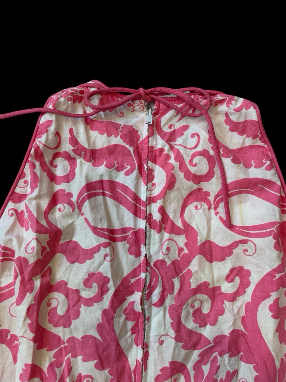 Vintage 1950s Novelty Print Dress Cupid Size Xxs Pink And White XS Pockets Women