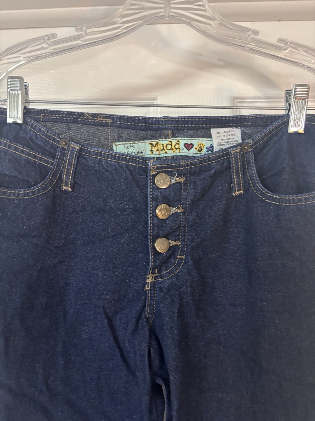 Mudd Low Rise Jeans Juniors Flare Blue Denim, Size 9, Butyon Front Vintage 90s