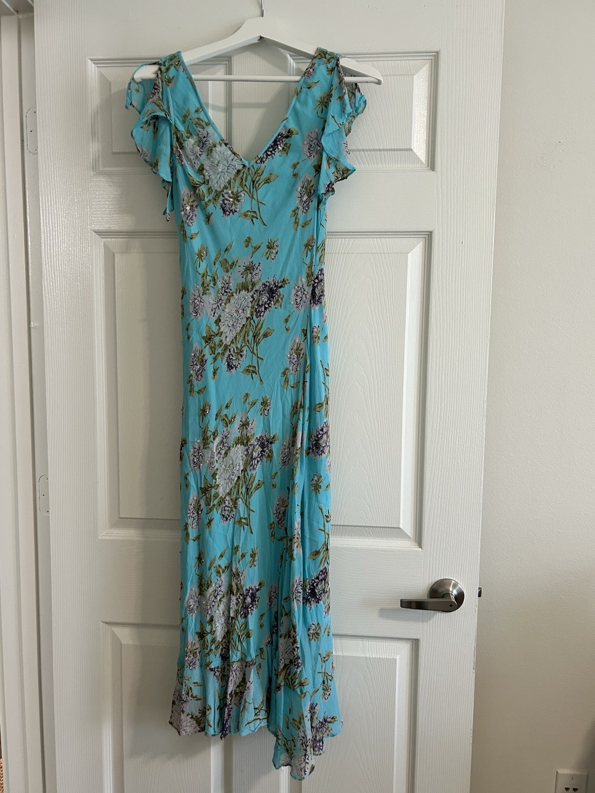 Vintage Y2K 90s Beaded Silk Bias Cut Floral Dress Long