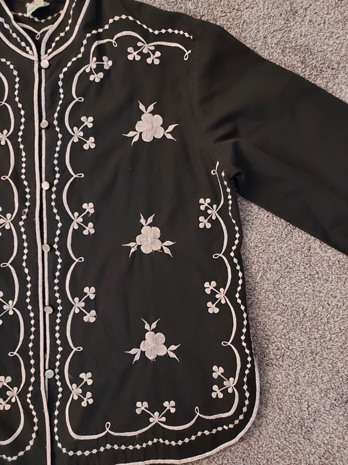 Vtg Caro Of Honolulu Black White Embroidered Top Blouse Boho Rockabilly Size 14