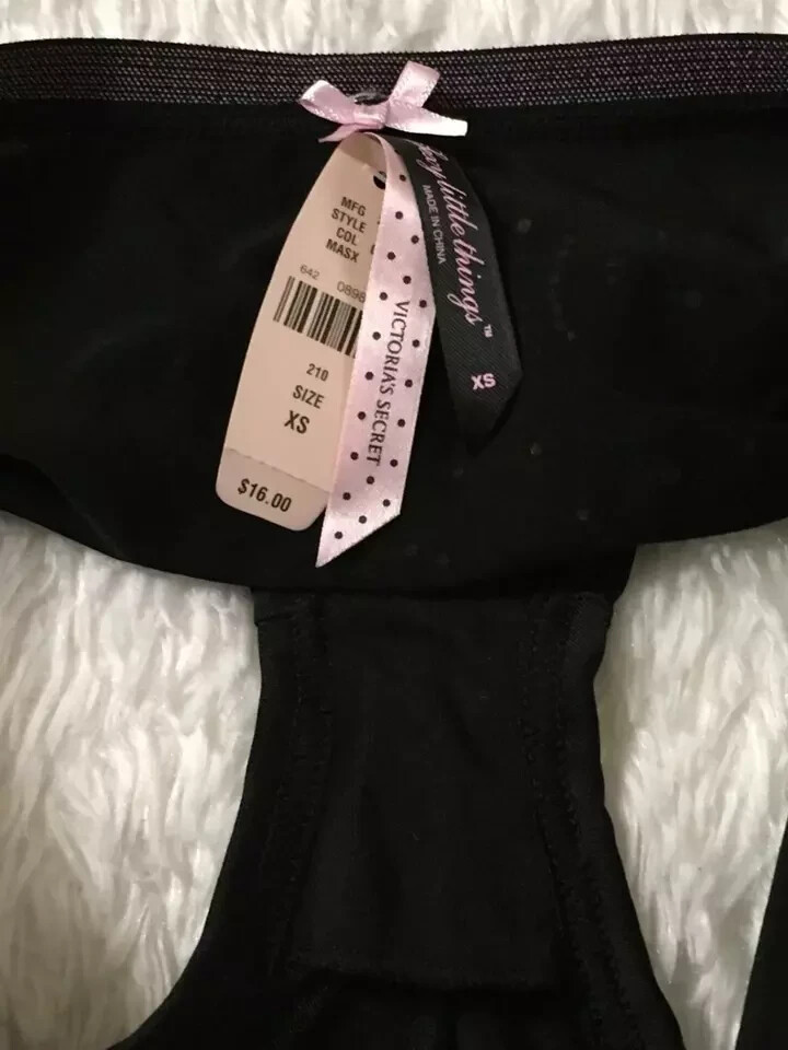 XS Vtg VICTORIA’S SECRET Sexy Little Thing RHINESTONE Panty Black Pink Glitter