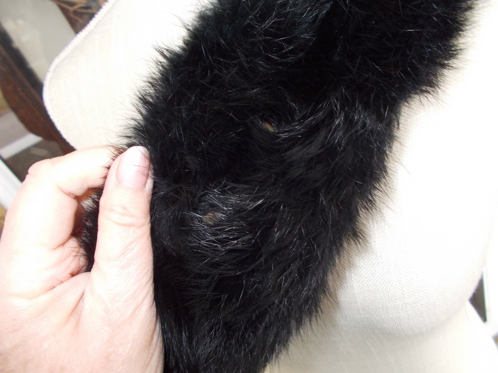 Vintage Soft Black Rabbit Fur Collar Scarf 30″ Long XS to 2X Lovely