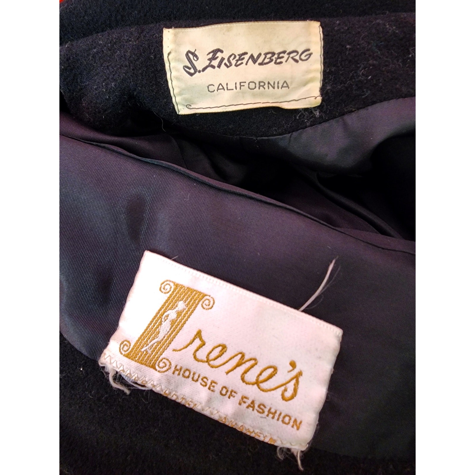 Vintage 1950’s to 1960’s Black Wool and Faux Fur Swing Coat Half Sleeve