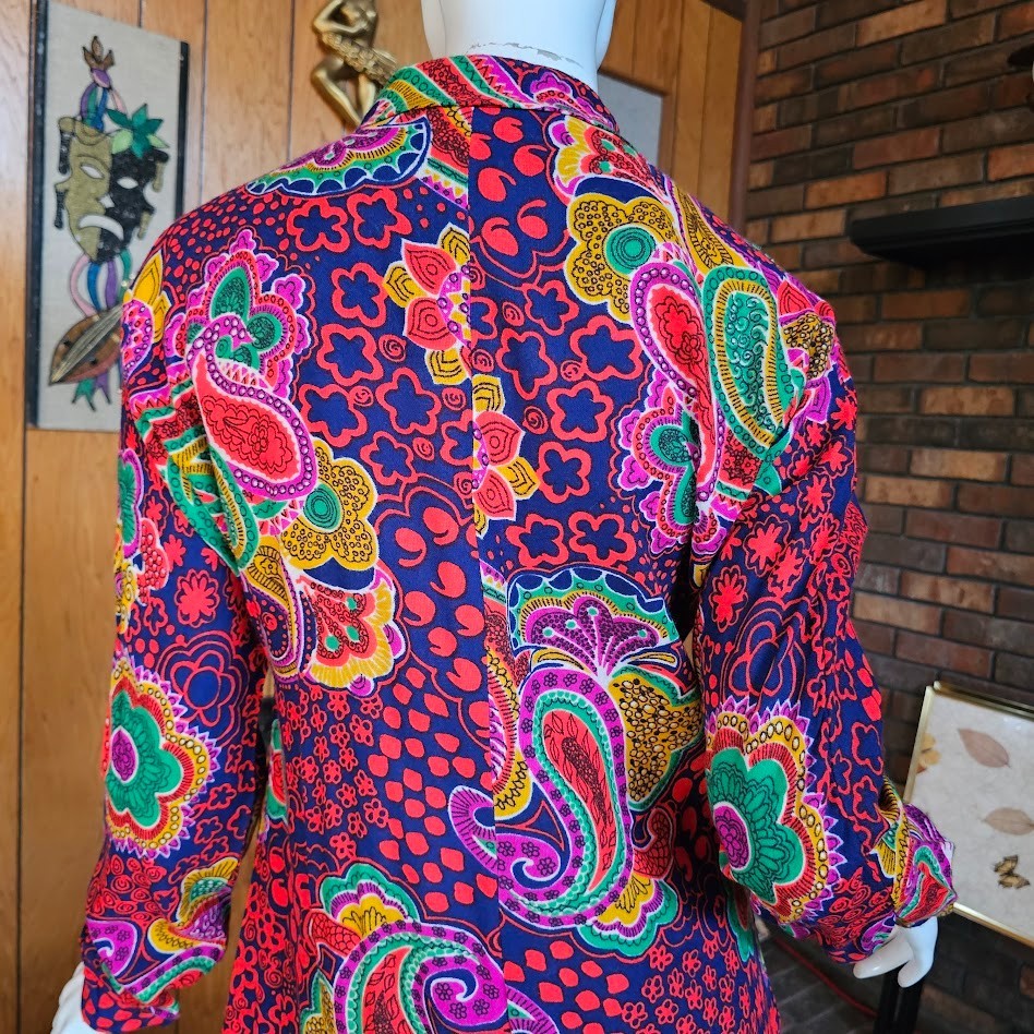 Vintage 60s Mod Psychedelic Geo Paisley Go Go Party Twiggy Shift Mini Dress M/L