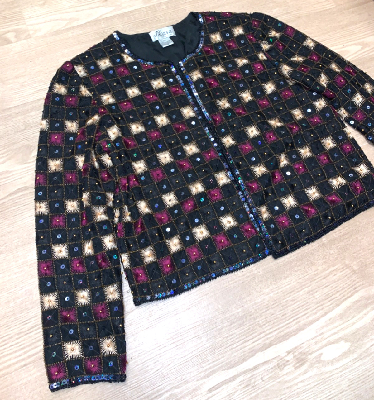 Vintage JKara NY 100% Silk Lined Beaded Geometric Evening Jacket – Ladies M
