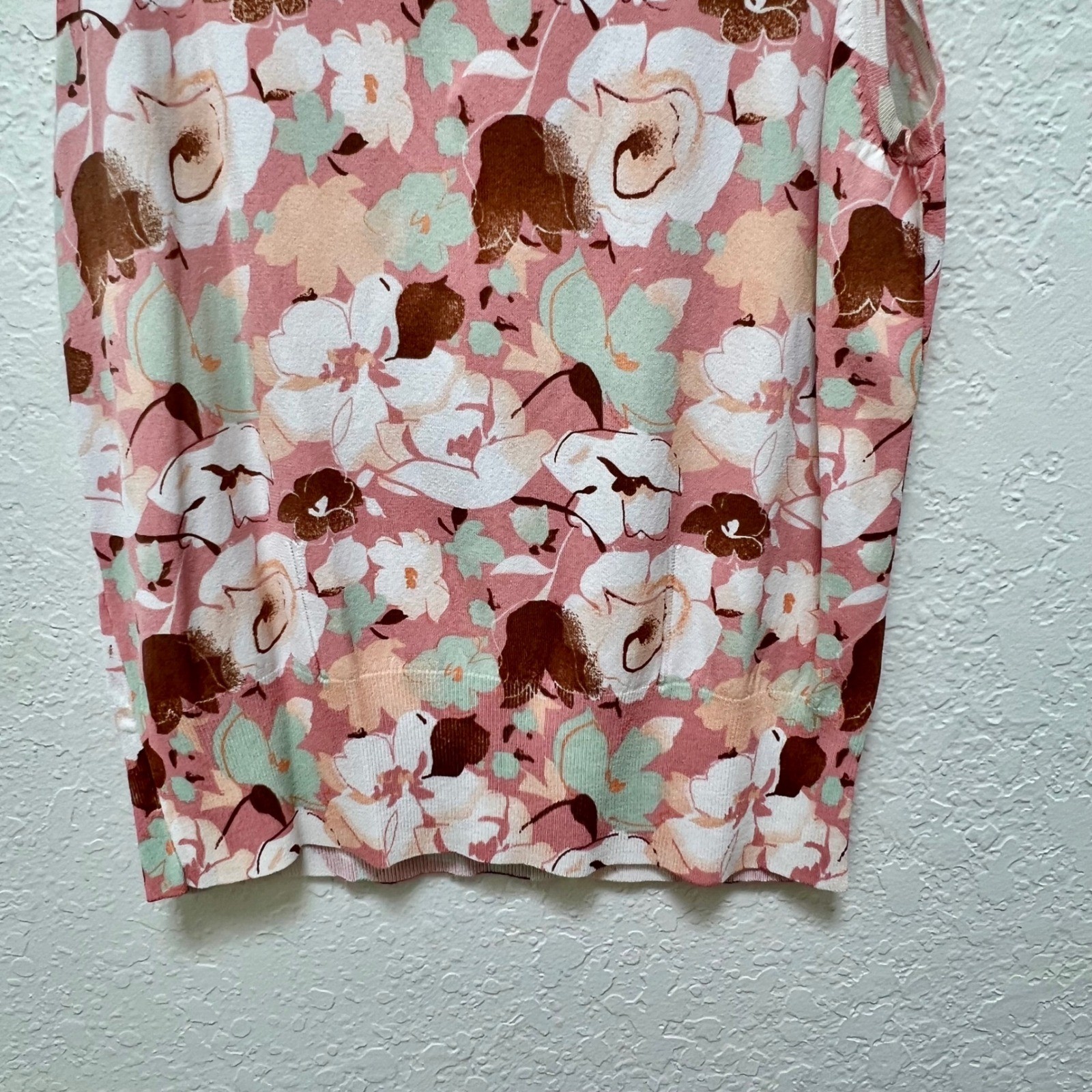 George Floral Knit Top & Jennifer Moore Silk Skirt Set Rust Orange Pink XL 16
