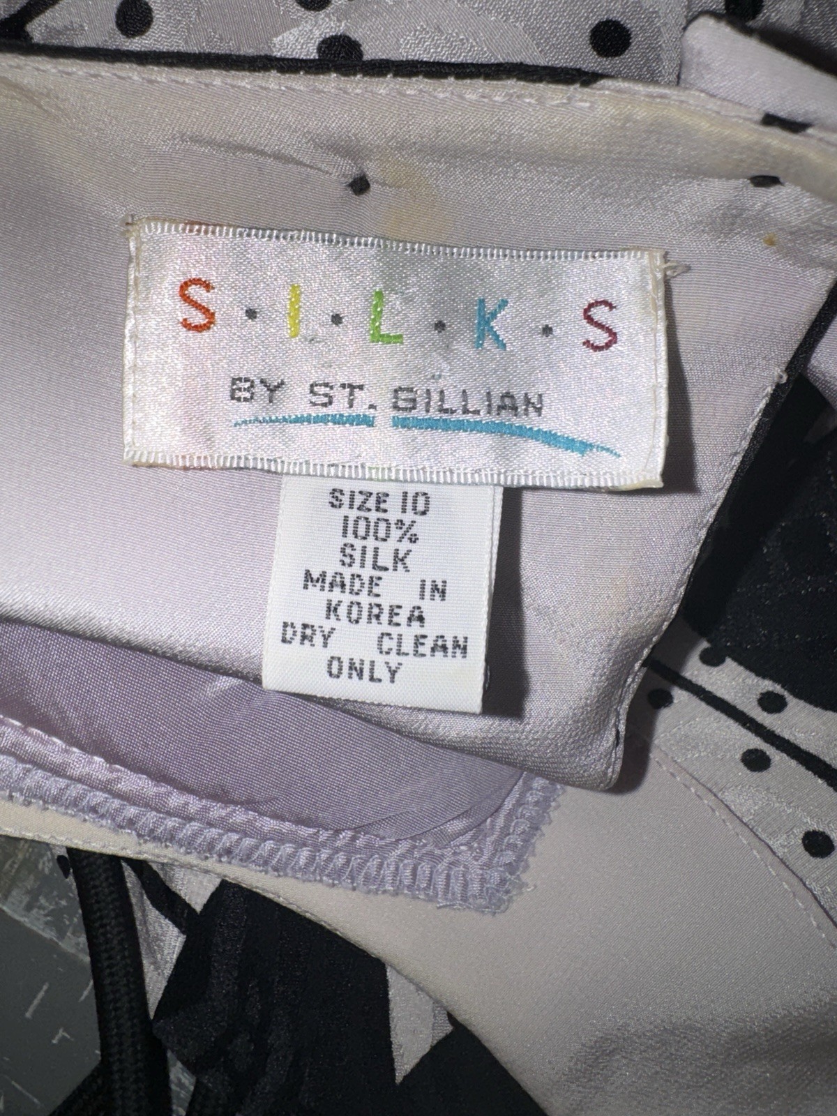 VTG 80s Silks by St Gillian Dress Cream Black Floral Open Cutout Back Midi Silk