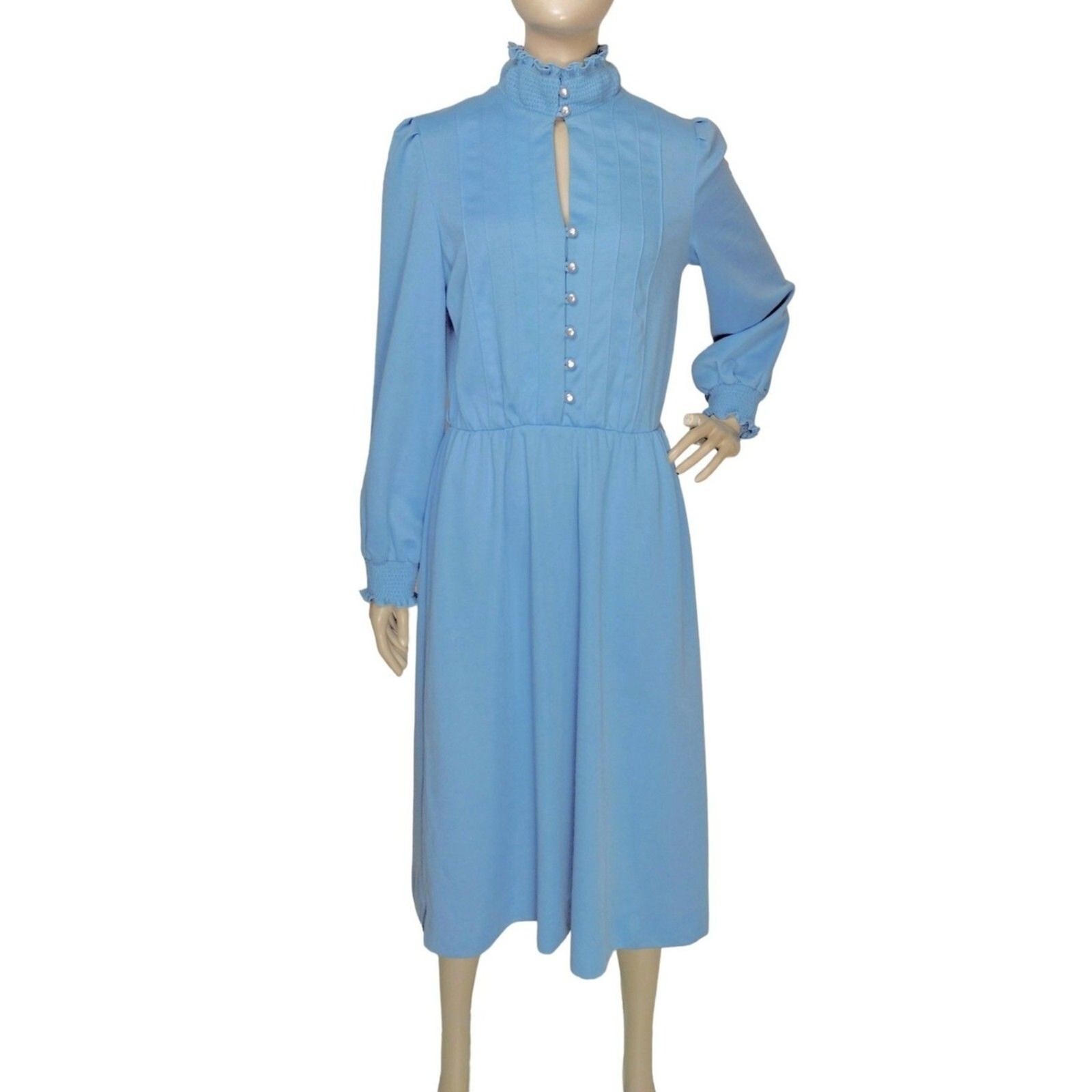 Vintage 70s Sunshine Starshine Keyhole Puff Balloon Sleeve Secretary Day Dress