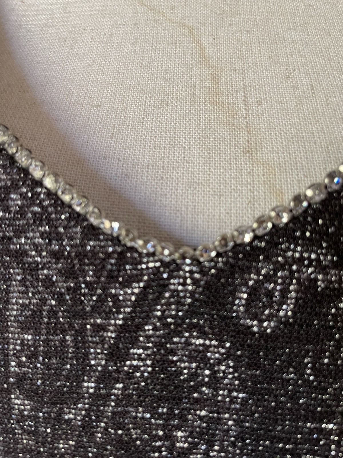 Vintage 90 Y2K Metallic Knit Sparkle Rhinestone Trim Maxi Dress Lurex Paisley 14