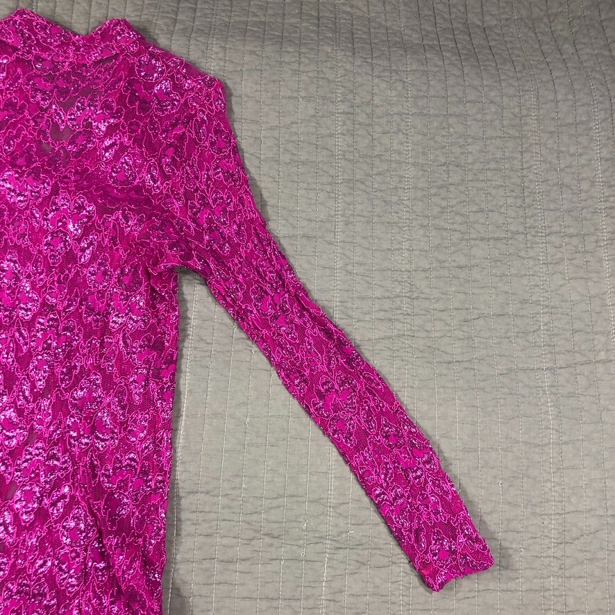Vintage Y2K Jacket Women Medium Pink Glitter Sheer Lace Festival Kimono Boho NWT