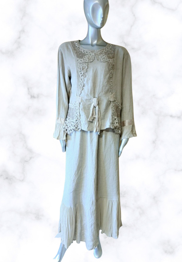 Vtg Spencer Alexis Sz 10 Long Sleeve Boho Beach Wedding Blouse/Skirt 2 Piece Set