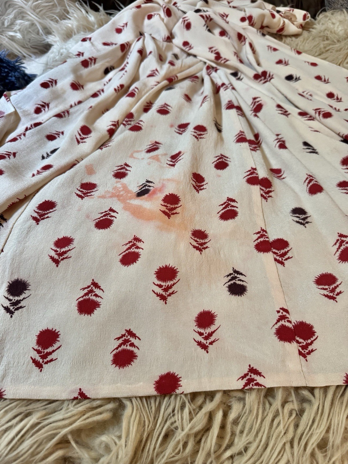 Vtg Kimono Silk Crepe Extreme Long Sleeves Duster Jacket Robe Off White Red