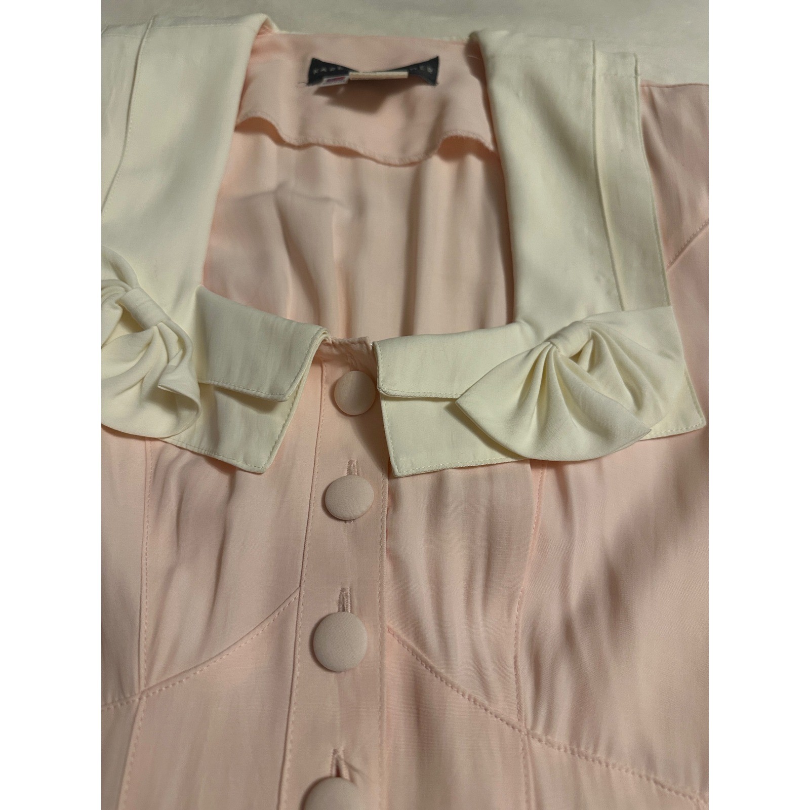 Vtg Karen Alexander 8 Pink Sailor Collar Maxi Dress Bows Button up Cottagecore