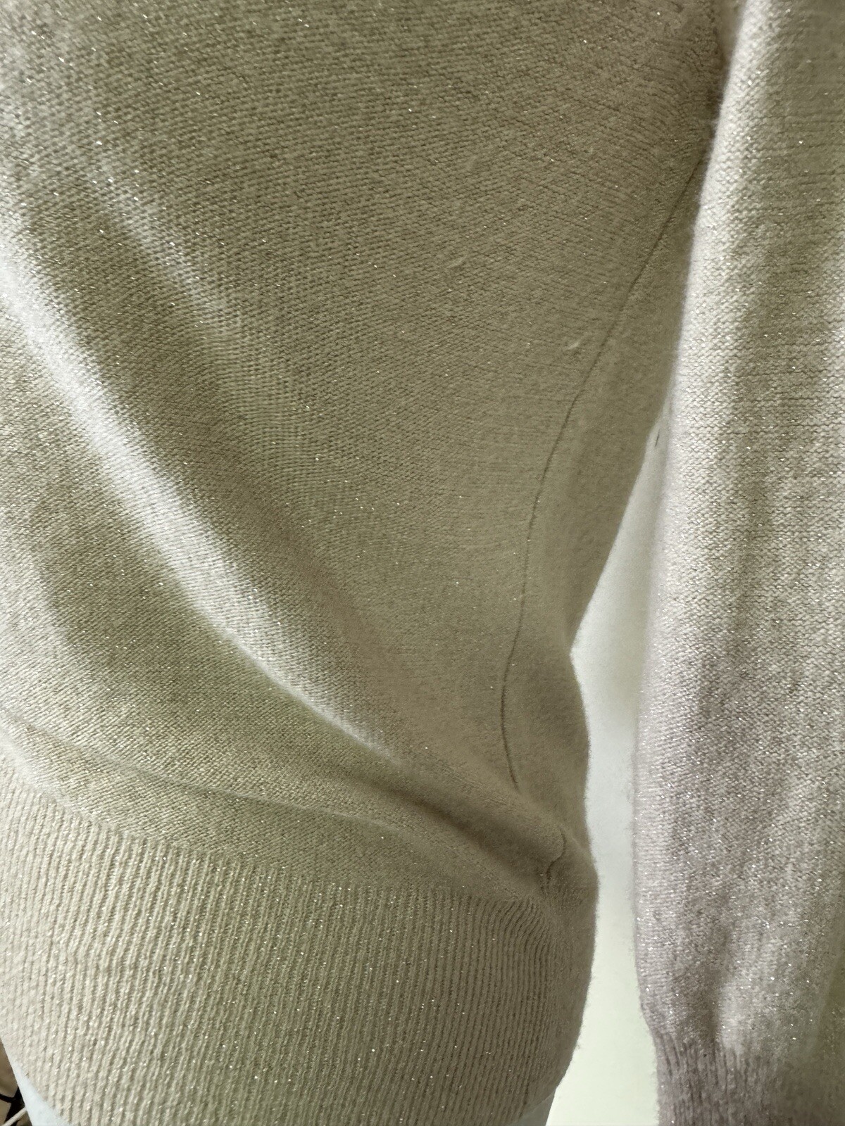 VNTG Anthropologie Karen Nicol Sweater Cashmere Blend, Beige Metallic SZ Medium