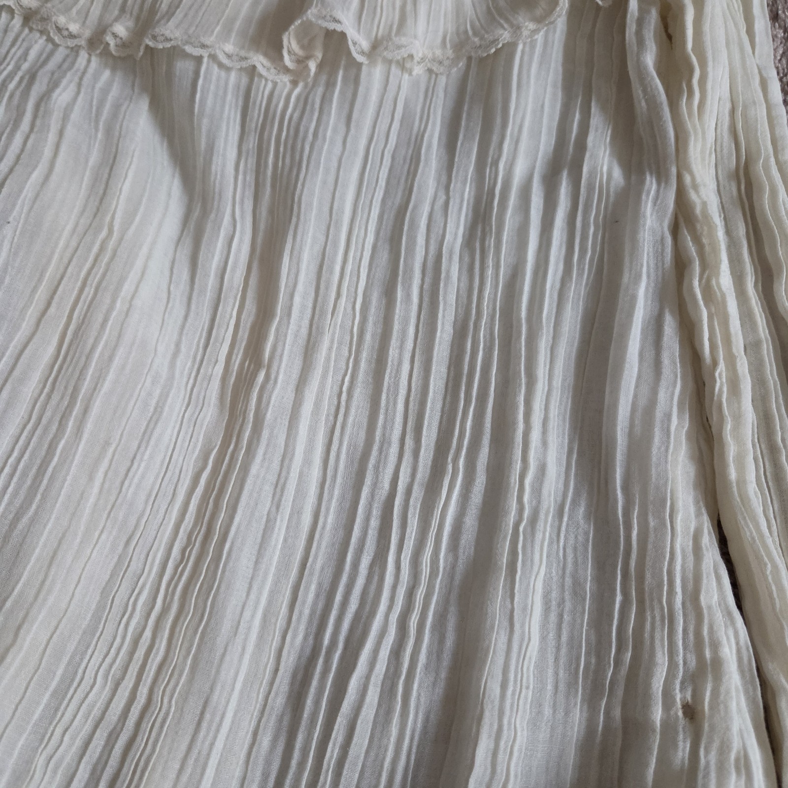 Gunnies Ivory Sheer Lace Blouse High Neck Ruffle Pearl Button Long Sleeve