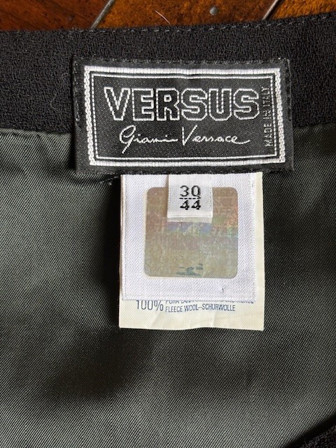 VINTAGE GIANNI VERSACE VERSUS BLACK SUSPENDER DRESS WITH MEDALLIONS SZ 30/44