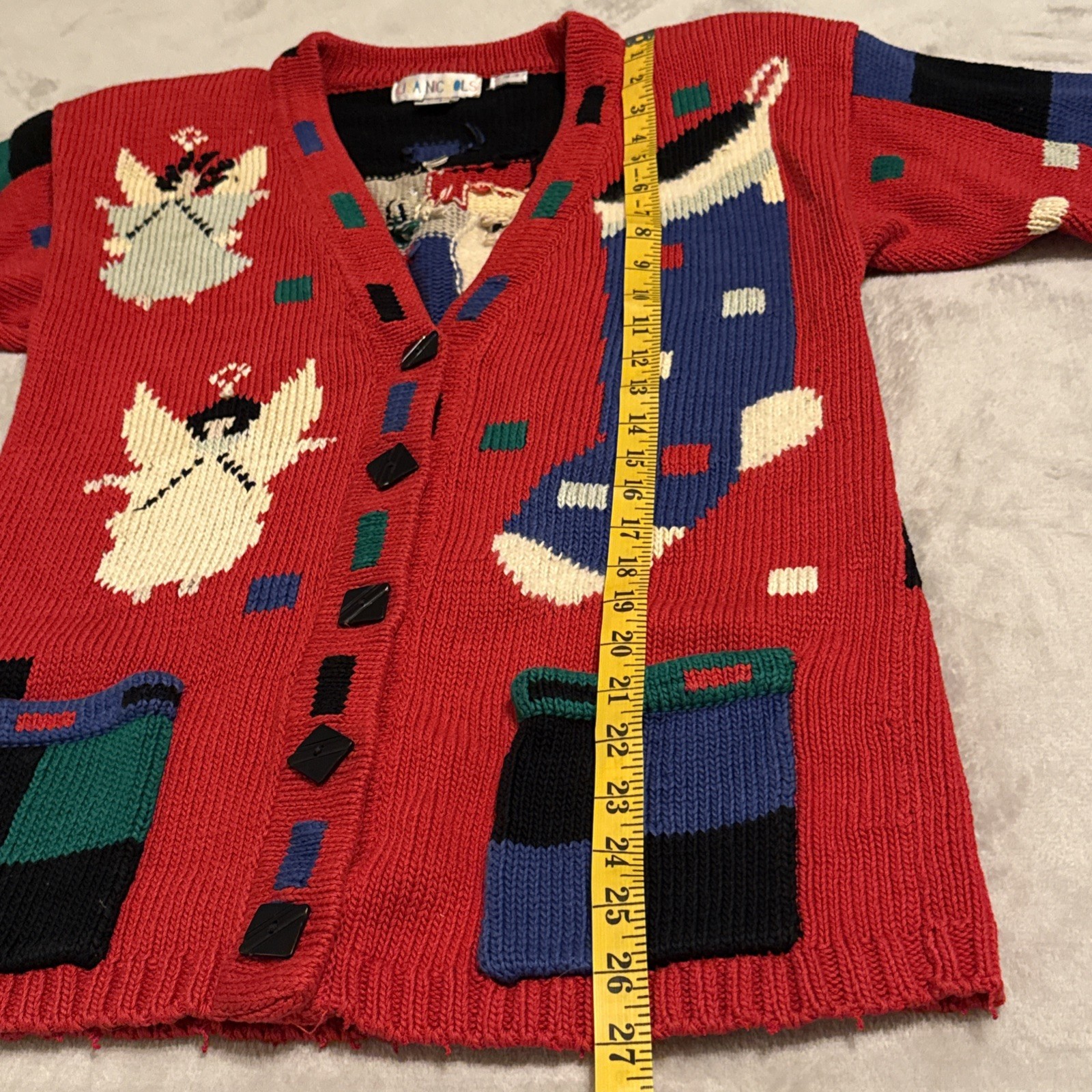 Vintage Lisa Nichols Ugly Christmas Sweater Cardigan Sz S Red Cotton 1988 Santa