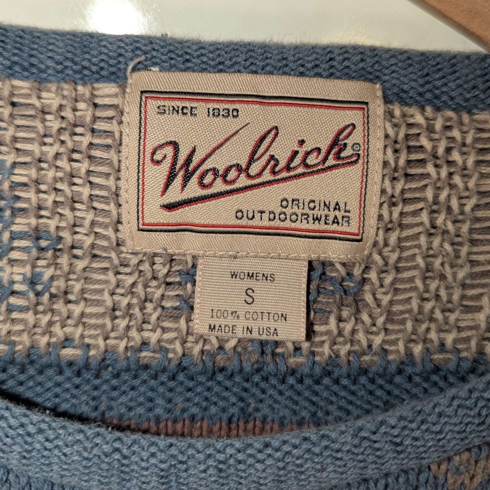 Vtg 1990s Woolrich Sweater Woman’s small 100% Cotton Tree Fair Isle Knit USA
