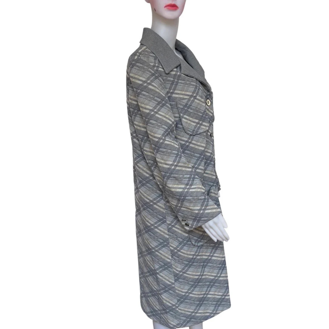 Vintage 1960s Plus-Size Blue Plaid Car Coat Polyester Knit Size XL