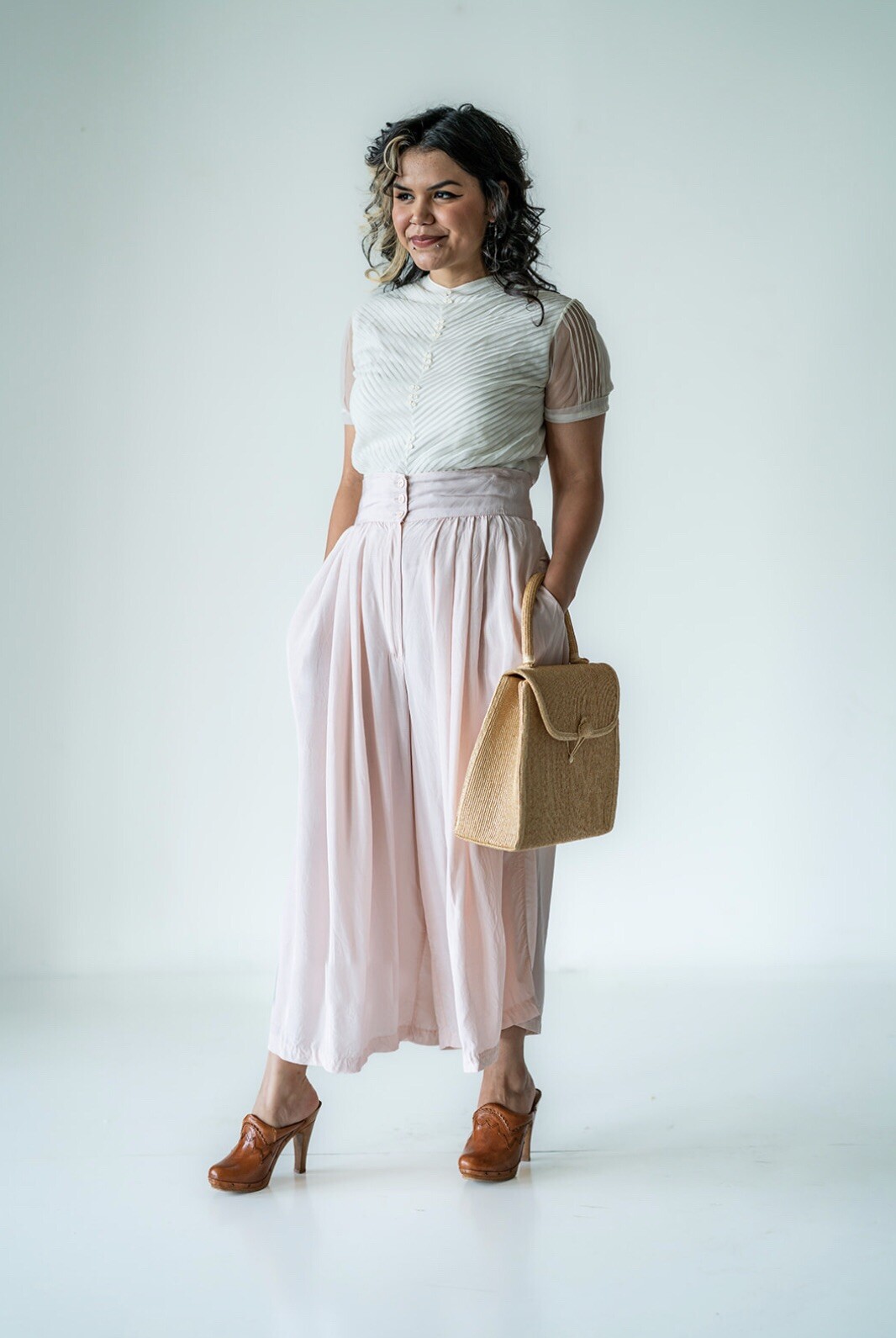 Sweet Vintage 1950’s Ivory Chiffon Penny Potter Micropleat Top, XS/S
