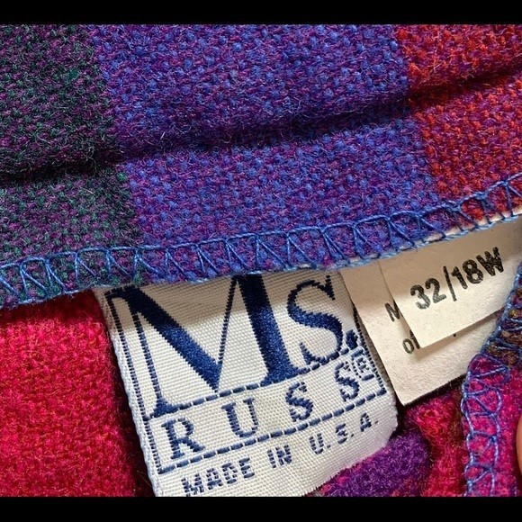 Vintage 1980s Plaid Pleated Skirt Russ waist 15.5″ purple pink red blue green