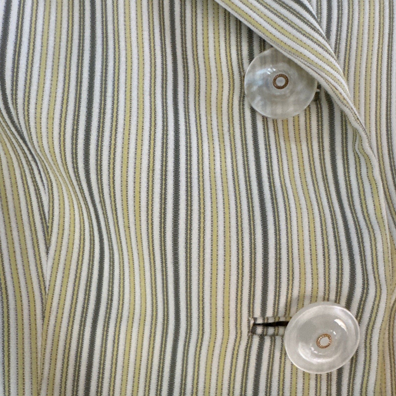 Vintage 1960s mod cotton skirt suit striped yellow gray neutral Handmacher