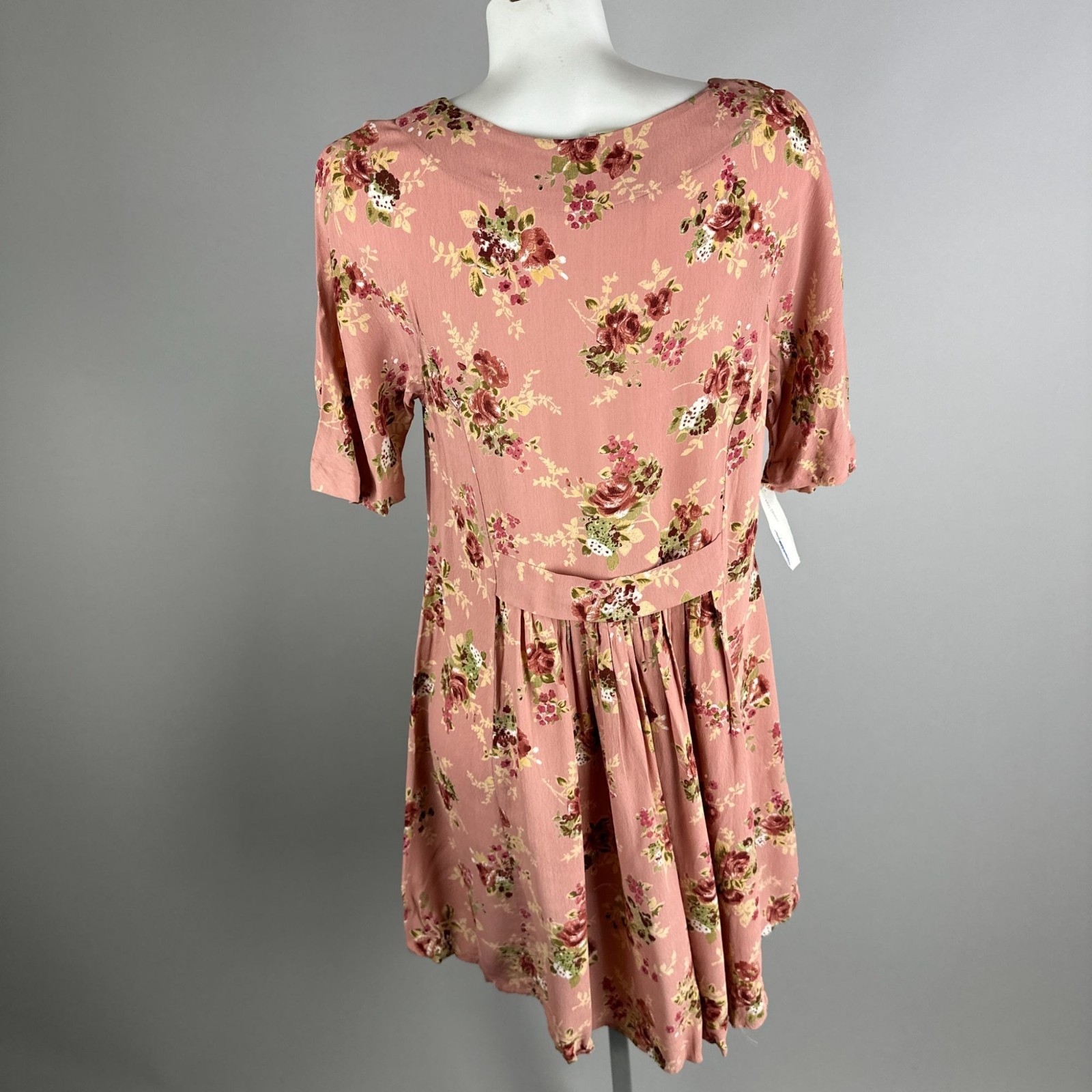 Vintage 90s Pink Floral Babydoll Dress Short Sleeve Grunge Flowy Deadstock OS