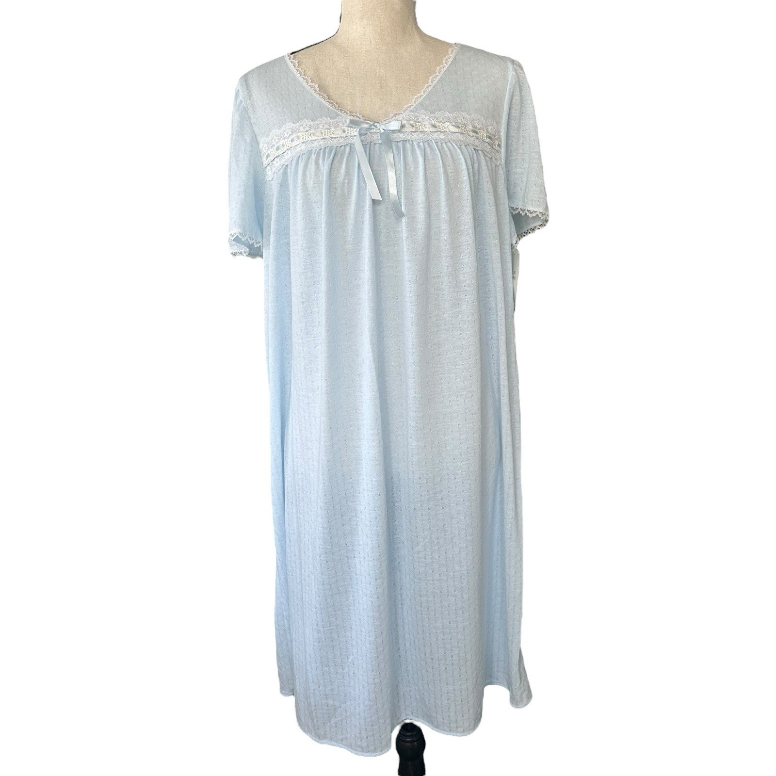 Vintage Sears Carriage Court Nightgown Blue Lace Trim Large Deadstock NWT 80s